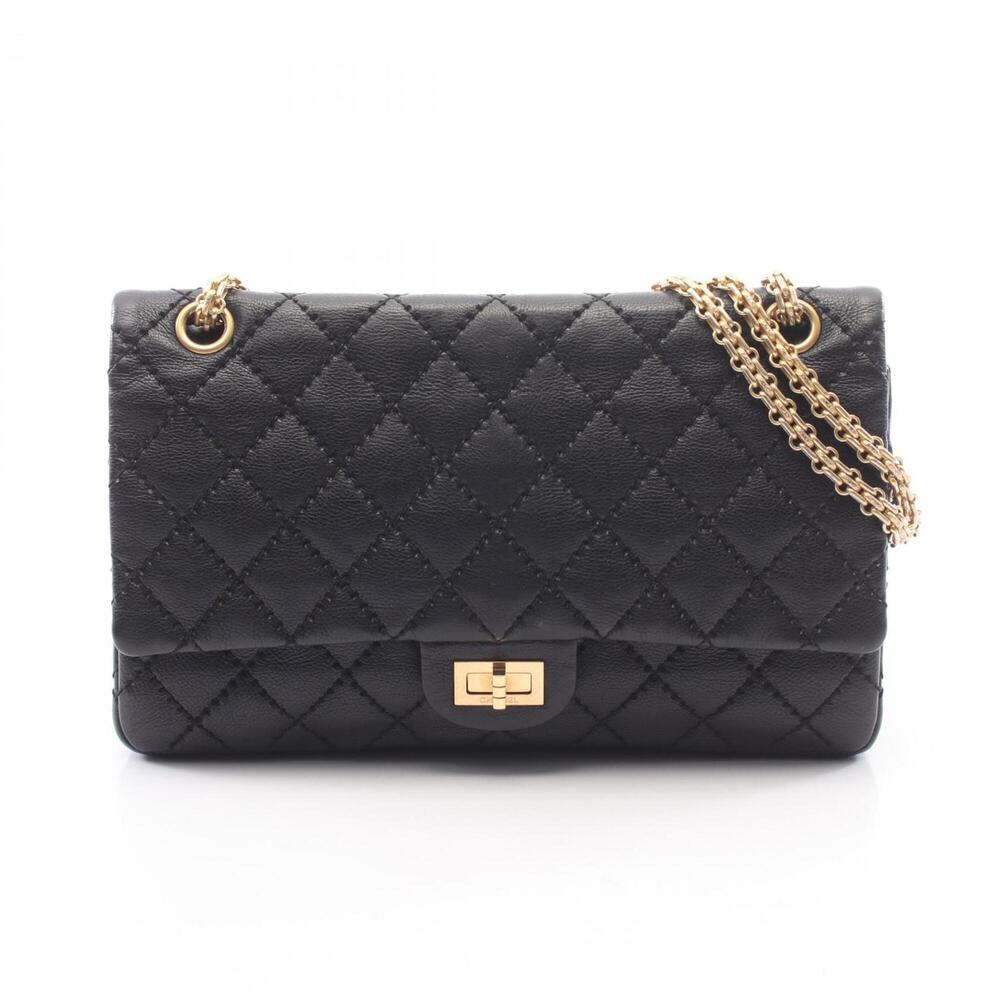 Chanel 2.55 Matelassé Double Flap Shoulder Bag Handbag Leather Women's Black ...